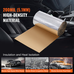 Car Sound Deadening Mat, 200 mil 3.3sq.m Automotive Sound Deadener, High Density Foam Sound Deadener Material & Heat Barrier, Double Layer Waterproof Structure Acoustic Insulation Mat