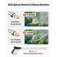 Industrial Concrete Sprayer, 14L Stainless Steel Sprayer, Heavy Duty Tri-Poxy Pump Sprayers, 52cm Wand with Ergonomic Gun Handle, 1.2m & 3m Hoses, 2 Brass Nozzles for Construction, Garden