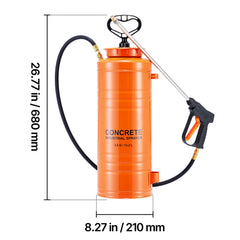 Industrial Concrete Sprayer, 14L Stainless Steel Sprayer, Heavy Duty Tri-Poxy Pump Sprayers, 52cm Wand with Ergonomic Gun Handle, 1.2m & 3m Hoses, 2 Brass Nozzles for Construction, Garden