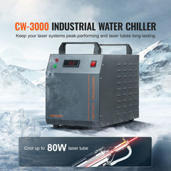 Industrial Water Chiller, CW-3000, 80W Air-Cooled Industrial Water Cooler Cooling System with 12 L Water Tank Capacity 12 L/min Maximum Flow Rate, for Laser Engraving Machine Cooling Machine