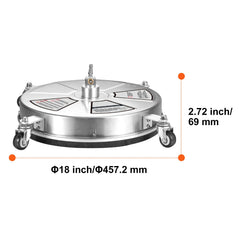 18" Pressure Washer Surface Cleaner w/ Wheels, Stainless Steel Concrete Cleaner 4000 Max PSI , 1/4" Quick-Connect Connector w/ 2 Extension Wand, Heavy Duty Power Washer For Floor Driveway, Patio