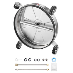 16.5" Pressure Washer Surface Cleaner, Stainless Steel Pressure Washer Attachments with 4 Wheels, 4000 Max PSI, 1/4 Quick Connector, 2 Spray Nozzles, 2 Extended Wands for Concrete, Patio, Deck