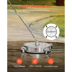 16.5" Pressure Washer Surface Cleaner, Stainless Steel Pressure Washer Attachments with 4 Wheels, 4000 Max PSI, 1/4 Quick Connector, 2 Spray Nozzles, 2 Extended Wands for Concrete, Patio, Deck