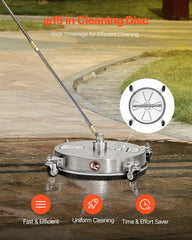 16.5" Pressure Washer Surface Cleaner, Stainless Steel Pressure Washer Attachments with 4 Wheels, 4000 Max PSI, 1/4 Quick Connector, 2 Spray Nozzles, 2 Extended Wands for Concrete, Patio, Deck