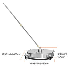 16.5" Pressure Washer Surface Cleaner, Stainless Steel Pressure Washer Attachments with 4 Wheels, 4000 Max PSI, 1/4 Quick Connector, 2 Spray Nozzles, 2 Extended Wands for Concrete, Patio, Deck