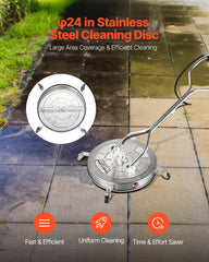 24" Pressure Washer Surface Cleaner, Stainless Steel Pressure Washer Attachments with 4 Wheels, 4000 Max PSI, 3/8 Quick Connector, 2 Spray Nozzles, Dual Handle, for Concrete, Patio, Sidewalk