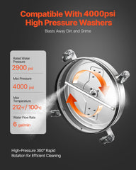 24" Pressure Washer Surface Cleaner, Stainless Steel Pressure Washer Attachments with 4 Wheels, 4000 Max PSI, 3/8 Quick Connector, 2 Spray Nozzles, Dual Handle, for Concrete, Patio, Sidewalk