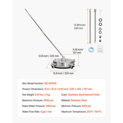 14" Pressure Washer Surface Cleaner, Stainless Steel Pressure Washer Attachments with 4 Wheels, 4000 Max PSI, 1/4 Quick Connector, 2 Spray Nozzles, 2 Extended Wands for Concrete, Patio, Deck