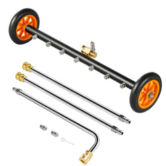 24" Pressure Washer Undercarriage Cleaner, Stainless Steel Surface Cleaner for Pressure Washer, 4000 Max PSI, Angle Adjustment Gear, 7 Spray Nozzles, 2 Extended Wands for Driveway, Patio, Deck