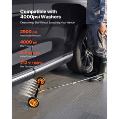 24" Pressure Washer Undercarriage Cleaner, Stainless Steel Surface Cleaner for Pressure Washer, 4000 Max PSI, Angle Adjustment Gear, 7 Spray Nozzles, 2 Extended Wands for Driveway, Patio, Deck