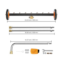 24" Pressure Washer Undercarriage Cleaner, Stainless Steel Surface Cleaner for Pressure Washer, 4000 Max PSI, Angle Adjustment Gear, 7 Spray Nozzles, 2 Extended Wands for Driveway, Patio, Deck