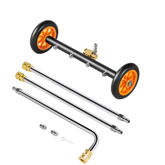 16" Pressure Washer Undercarriage Cleaner, Stainless Steel Surface Cleaner for Pressure Washer, 4000 Max PSI, Angle Adjustment Gear, 4 Spray Nozzles, 2 Extended Wands for Driveway, Patio, Deck