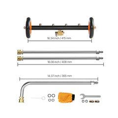 16" Pressure Washer Undercarriage Cleaner, Stainless Steel Surface Cleaner for Pressure Washer, 4000 Max PSI, Angle Adjustment Gear, 4 Spray Nozzles, 2 Extended Wands for Driveway, Patio, Deck