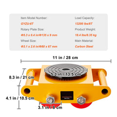 Machinery Skate Dolly Machinery Mover 13200lbs/6T Carbon Steel 4 PU Wheels