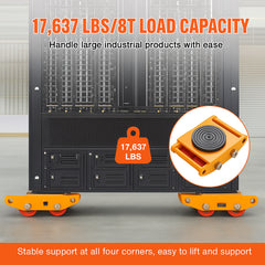 4PCS Machinery Skate Dolly, 17637LBS/8T Industrial Machinery Mover, Heavy Duty Carbon Steel Machinery Moving Skate with 4 PU Wheels and 360° Rotation Non-Slip Cap for Warehouse Workshop Factory