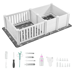 Dog Whelping Box, 1.86x0.97x0.5 m, Plastic Dog Whelping Pen with Adjustable Height Door, Puppy Playpen with Waterproof Pee Pad, Easy to Clean, Durable Indoor Pet Birth Kit for Medium Sized Dogs