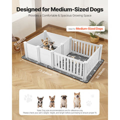 Dog Whelping Box, 1.86x0.97x0.5 m, Plastic Dog Whelping Pen with Adjustable Height Door, Puppy Playpen with Waterproof Pee Pad, Easy to Clean, Durable Indoor Pet Birth Kit for Medium Sized Dogs