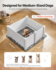 Dogs Whelping Box, 980 x 980 x 460 mm, Plastic PVC Puppies Playpen with Height Adjustable Door and Washable Pee Pad, Anti-Deformation Indoor Puppy Play Pen for Medium Breed Dogs, Milk White