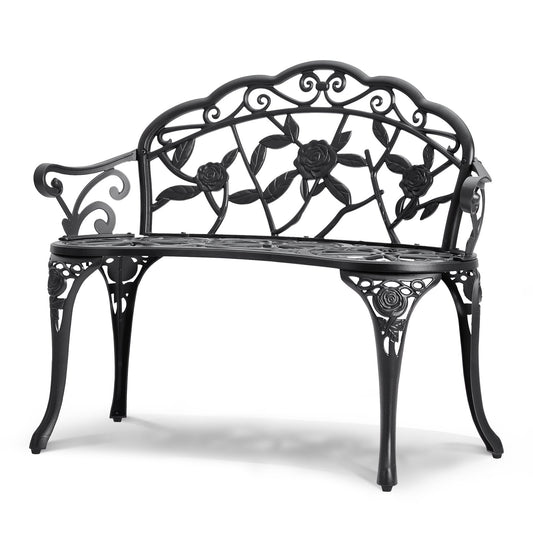 Outdoor Bench, 38.8 inches Metal Garden Bench for Outdoors, 480 lbs Load Capacity Bench, Outdoor Garden Park Bench with Backrest and Armrests, Patio Bench for Garden, Park, Yard, Front Porch