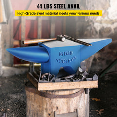 Single Horn Steel Anvil 44 lb with Round and Square Holes for Blacksmithing