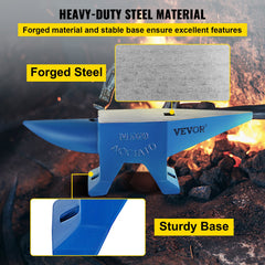 Single Horn Steel Anvil 44 lb with Round and Square Holes for Blacksmithing