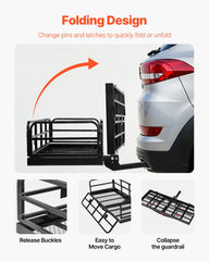 60" x 24" x 14", Hitch Cargo Carrier, 500 lbs Capacity Hitch Cargo Carrier with Anti-Rattle Hitch Stabilizer, Folding Hitch Mount Cargo Carrier with Pins and Latches, Fit for SUVs/Pickup Trucks