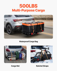 60" x 24" x 6", Hitch Cargo Carrier, 500 lbs Capacity Hitch Cargo Carrier with Cargo Net with Hook & Waterproof Cargo Bag, Folding Hitch Mount Cargo Carrier with Ratchet Straps, Fit for SUVs