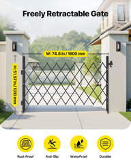 Single Folding Security Gate, Lockable Scissor Gate with 360 degree Swivel Casters, Outdoor Barricade Steel Retractable Gates, for Entry Security, Garage, Warehouse & Pool, 1900 x 1310 mm (W x H)