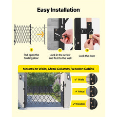 Single Folding Security Gate, Lockable Scissor Gate with 360 degree Swivel Casters, Outdoor Barricade Steel Retractable Gates, for Entry Security, Garage, Warehouse & Pool, 1900 x 1310 mm (W x H)
