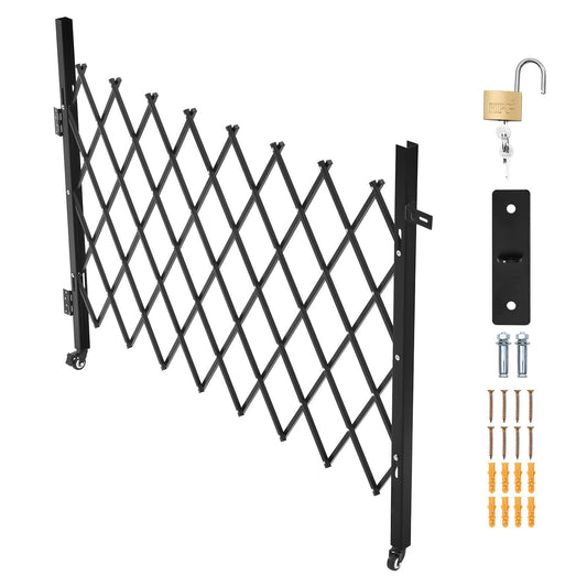 Single Folding Security Gate, Lockable Scissor Gate with 360 degree Swivel Casters, Outdoor Barricade Steel Retractable Gates, for Entry Security, Garage, Warehouse & Pool, 1700 x 1310 mm (W x H)