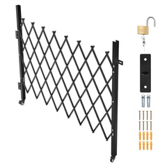 Single Folding Security Gate, Lockable Scissor Gate with 360 degree Swivel Casters, Outdoor Barricade Steel Retractable Gates, for Entry Security, Garage, Warehouse & Pool, 1700 x 1310 mm (W x H)