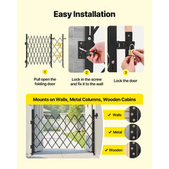 Single Folding Security Gate, Lockable Scissor Gate with 360 degree Swivel Casters, Outdoor Barricade Steel Retractable Gates, for Entry Security, Garage, Warehouse & Pool, 1700 x 1310 mm (W x H)