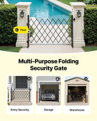 Single Folding Security Gate, Lockable Scissor Gate with 360 degree Swivel Casters, Outdoor Barricade Steel Retractable Gates, for Entry Security, Garage, Warehouse & Pool, 1700 x 1310 mm (W x H)