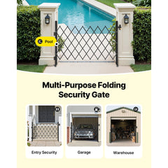 Single Folding Security Gate, Lockable Scissor Gate with 360 degree Swivel Casters, Outdoor Barricade Steel Retractable Gates, for Entry Security, Garage, Warehouse & Pool, 1700 x 1310 mm (W x H)