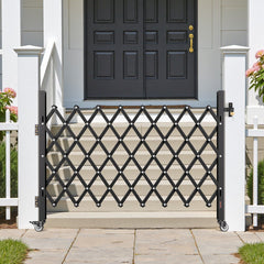 Single Folding Security Gate, Lockable Scissor Gate with 360 degree Swivel Casters, Outdoor Barricade Steel Retractable Gates, for Entry Security, Garage, Warehouse & Pool, 1700 x 1310 mm (W x H)