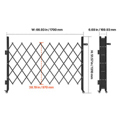 Single Folding Security Gate, Lockable Scissor Gate with 360 degree Swivel Casters, Outdoor Barricade Steel Retractable Gates, for Entry Security, Garage, Warehouse & Pool, 1700 x 1310 mm (W x H)