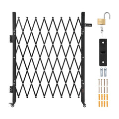 Single Folding Security Gate, Lockable Scissor Gate with 360 degree Swivel Casters, Outdoor Barricade Steel Retractable Gates, for Entry Security, Garage, Warehouse & Pool, 1700 x 1310 mm (W x H)