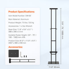 Poster Stand, Adjustable Height Up to 75", Double-Sided Heavy Duty Pedestal Sign Holder, Floor Standing Sign Holder Banner Stand with Shock-absorbing Base for Display, for Board and Foam, Black