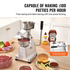 Commercial Burger Patty Maker, 100mm Hamburger Beef Patty Maker, Heavy Duty Food-Grade Stainless Steel Bowl Burger Press Machine, Kitchen Meat Forming Processor with 1000 Pcs Patty Papers