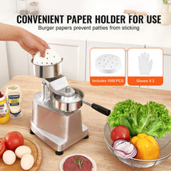 Commercial Burger Patty Maker, 100mm Hamburger Beef Patty Maker, Heavy Duty Food-Grade Stainless Steel Bowl Burger Press Machine, Kitchen Meat Forming Processor with 1000 Pcs Patty Papers