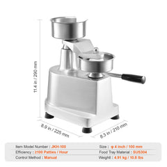 Commercial Burger Patty Maker, 100mm Hamburger Beef Patty Maker, Heavy Duty Food-Grade Stainless Steel Bowl Burger Press Machine, Kitchen Meat Forming Processor with 1000 Pcs Patty Papers