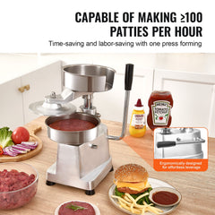 Commercial Burger Patty Maker, 150mm Hamburger Beef Patty Maker, Heavy Duty Food-Grade Stainless Steel Bowl Burger Press Machine, Kitchen Meat Forming Processor with 1000 Pcs Patty Papers