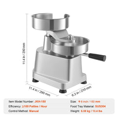 Commercial Burger Patty Maker, 150mm Hamburger Beef Patty Maker, Heavy Duty Food-Grade Stainless Steel Bowl Burger Press Machine, Kitchen Meat Forming Processor with 1000 Pcs Patty Papers