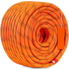 Double Braided Polyester Rope, 12.7 mm x 36.57 m, 48 Strands, 35.58kN Breaking Strength Outdoor Climbing Rope, Arborist Rigging Rope for Rock Hiking Camping Swing Rappelling Rescue, Orange/Black