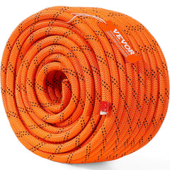 Double Braided Polyester Rope, 12.7 mm x 36.57 m, 48 Strands, 35.58kN Breaking Strength Outdoor Climbing Rope, Arborist Rigging Rope for Rock Hiking Camping Swing Rappelling Rescue, Orange/Black