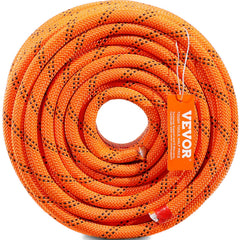 Double Braided Polyester Rope, 12.7 mm x 36.57 m, 48 Strands, 35.58kN Breaking Strength Outdoor Climbing Rope, Arborist Rigging Rope for Rock Hiking Camping Swing Rappelling Rescue, Orange/Black