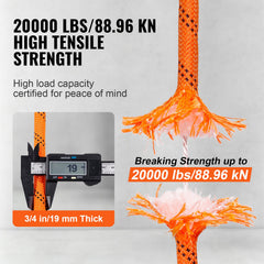 Double Braided Polyester Rope, 19 mm x 67.06 m, 24 Strands, 88.96kN Breaking Strength Outdoor Climbing Rope, Arborist Rigging Rope for Rock Hiking Camping Swing Rappelling Rescue, Orange/Black