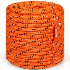 Double Braided Polyester Rope, 19 mm x 67.06 m, 24 Strands, 88.96kN Breaking Strength Outdoor Climbing Rope, Arborist Rigging Rope for Rock Hiking Camping Swing Rappelling Rescue, Orange/Black