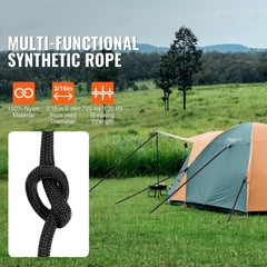 Braided Nylon Rope, 5 mm x 304.8 m, 32 Strands, 3.20kN Breaking Strength Outdoor Climbing Rope, Arborist Tree Climbing Rigging Rope Ideal for Rock Hiking Camping Swing Rappelling Rescue, Black
