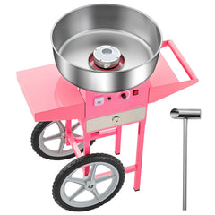 Electric Cotton Candy Machine with Cart, 1000W Commercial Candy Floss Maker with 52cm in Stainless Steel Bowl, Sugar Scoop, and Drawer, Easy to Use, for Home, Kids Birthday, Family Party, Pink